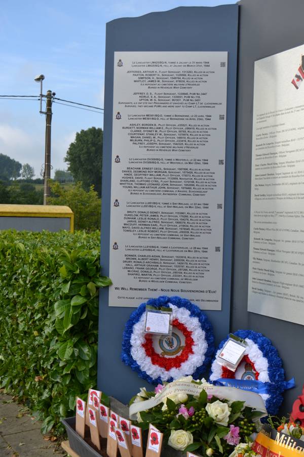 Memorial plaque of the 70th anniversary of crashes of the Lancaster of 550 Squadron, in Belgium, during WWII